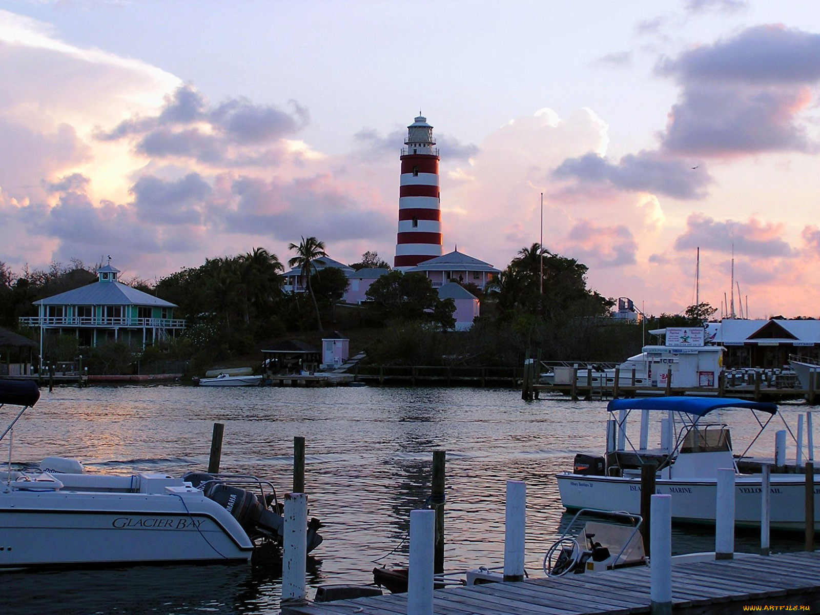 sunset, at, lighthouse, in, hope, town, 